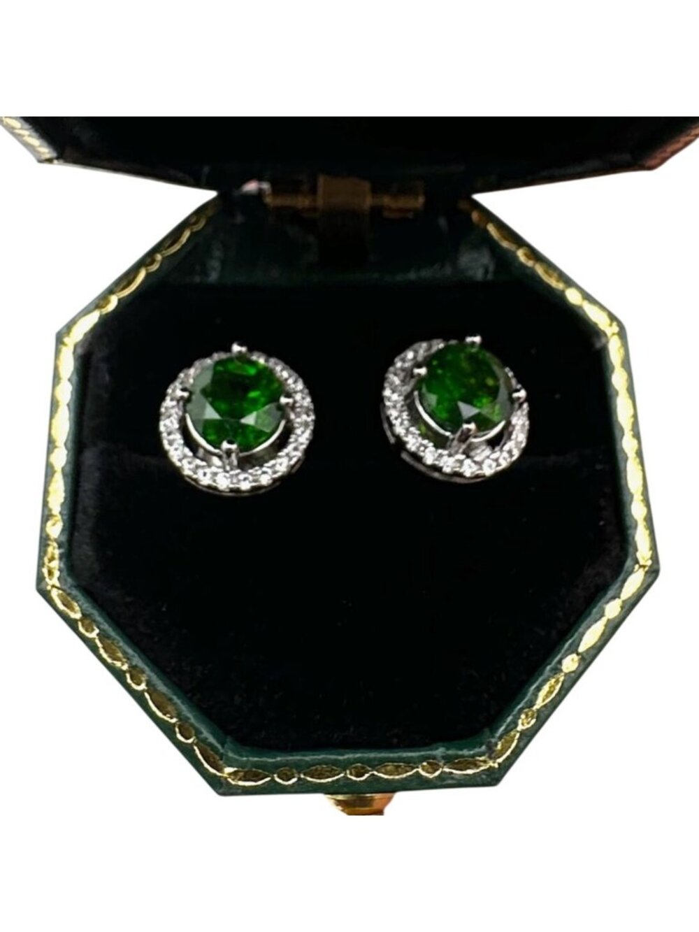 Chrome Diopside Sterling Silver Pierced Stud Earrings Signed JZ